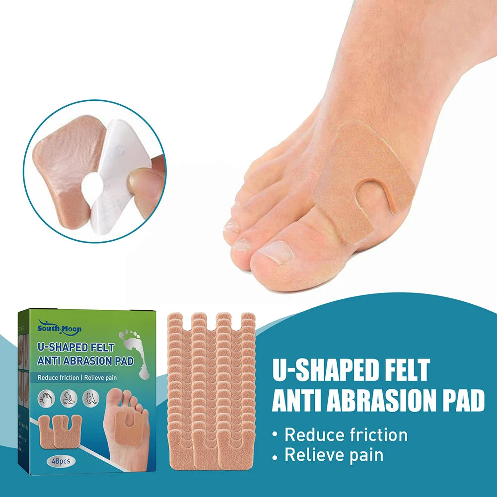 48pcs Anti-Callus Foot Cushion Soft Comfortable U-Shaped Felt Callus Pads Friction Reduction Pain Pressure Relief Foot Care