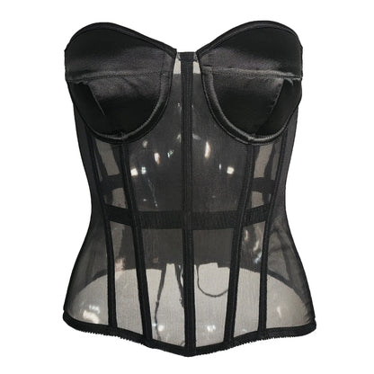 Women Corset Bustiers Strapless With Bra Breathable Mesh Lace Up Boned Bodices Waist Girdle Tummy Control Tight Tops XXS To 6XL