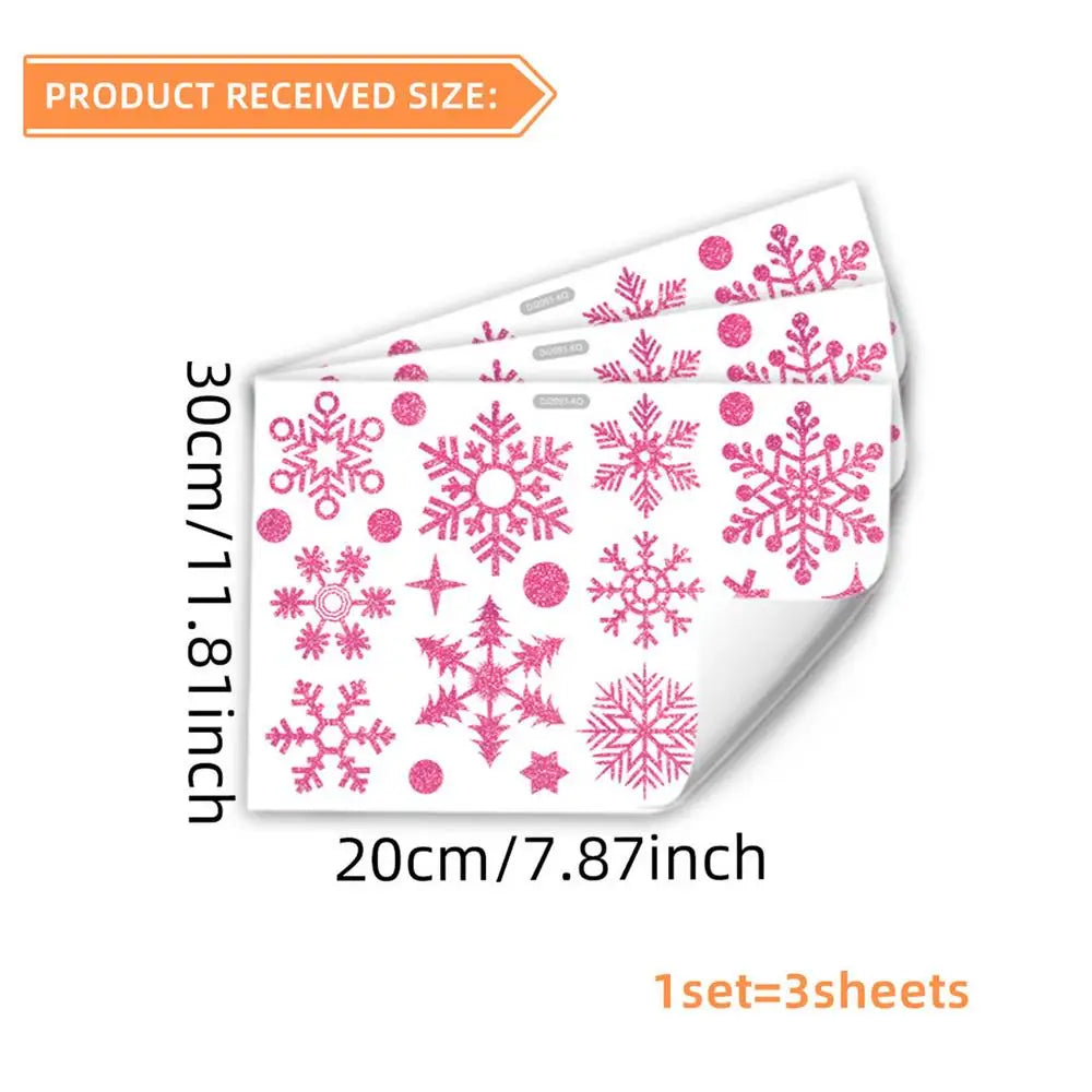 Snowflake Window Clings 3X Window Clings Christmas Pink Snowflake Reusable Decorative Window Stickers Double Side Pattern for