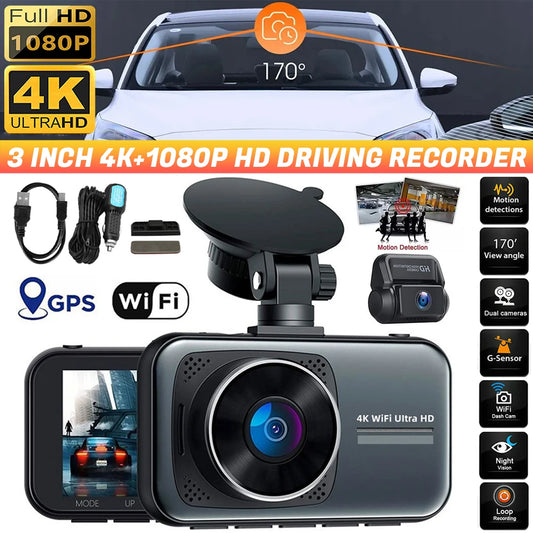 Dual Lens Dash Cam 4K HD 1080P WiFi Car DVR Front/Rear Video Recorder G-sensor Camera Night Vision Parking Monitoring Recorder