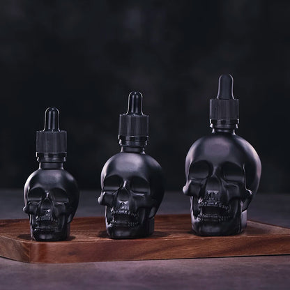 1pcs 30ml Skull Bottle Bitter Bottle E Liquid Frosted Black Skull Shape Glass Dropper Bottle With Child Proof