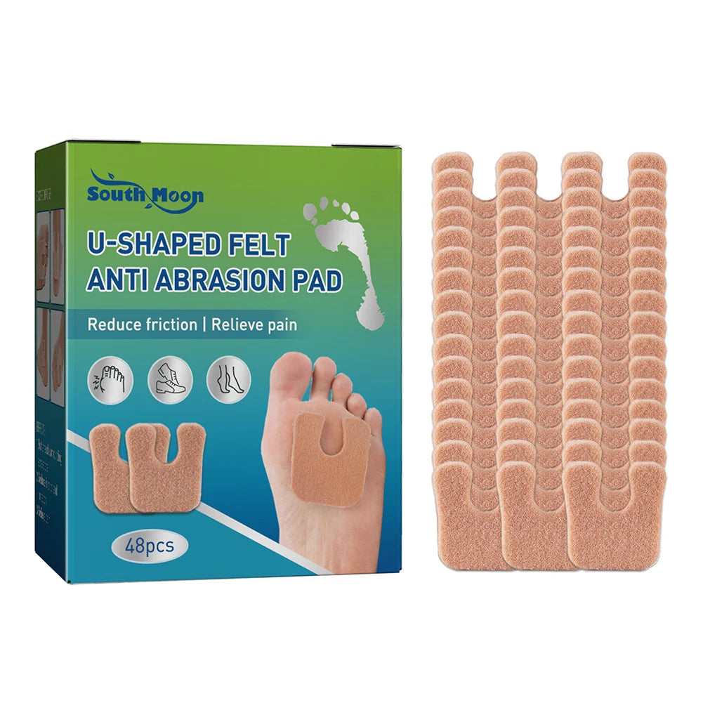 48pcs Anti-Callus Foot Cushion Soft Comfortable U-Shaped Felt Callus Pads Friction Reduction Pain Pressure Relief Foot Care