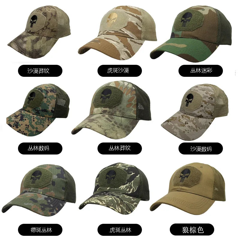 Tactical Camouflage Baseball Cap Mesh Breathable Special Forces Tactical Camo Hat Skull Duck Visor Hat