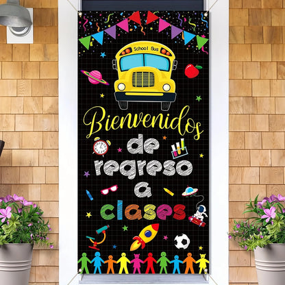 Bienvenidos De Regreso A Clases Door Cover Spanish Welcome Back to School Decoration Photo Booth Backdrop Decor Wall Decoration