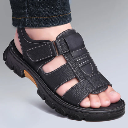 Luxury Men Sandals Cowhide Sandals for Men 2024 Summer Non-Slip Thick-soled Beach Shoes Handmade Leather Leisure Men's Sneakers