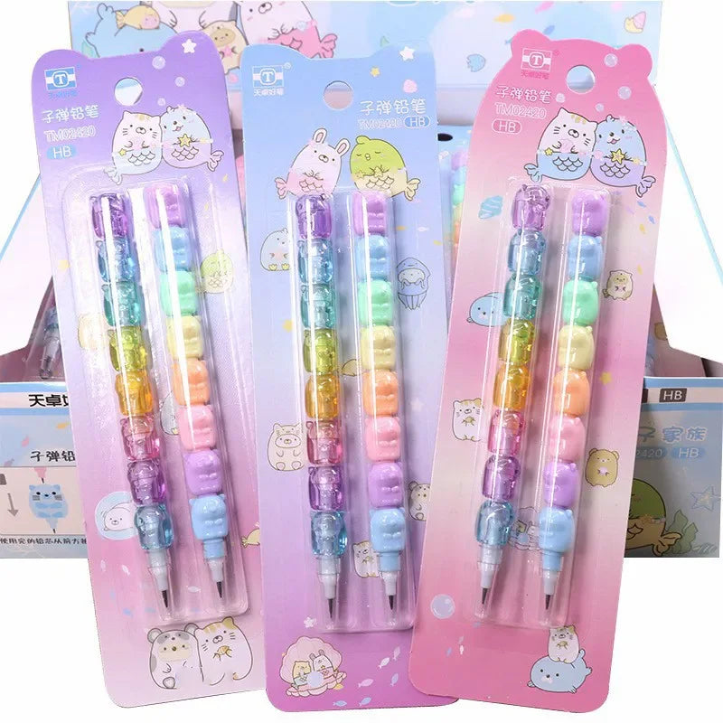 2pcs/pack Cartoon Animals Mechanical Pencils Kawaii HB Lead Non Sharpening Pencil for Writing Korean Stationery Kids Gift Office