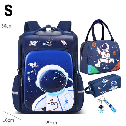 Boy School Backpack with Lunchbox School Child Elementary Student Bags Girls Waterproof Astronaut School Bags Bookbags