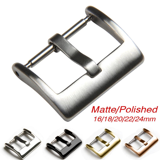 Watch Band Metal Buckle 16 18 20 22 24mm Strap Solid Square Button Silver Black Rose Gold Stainless Steel Matte Polished Clasp