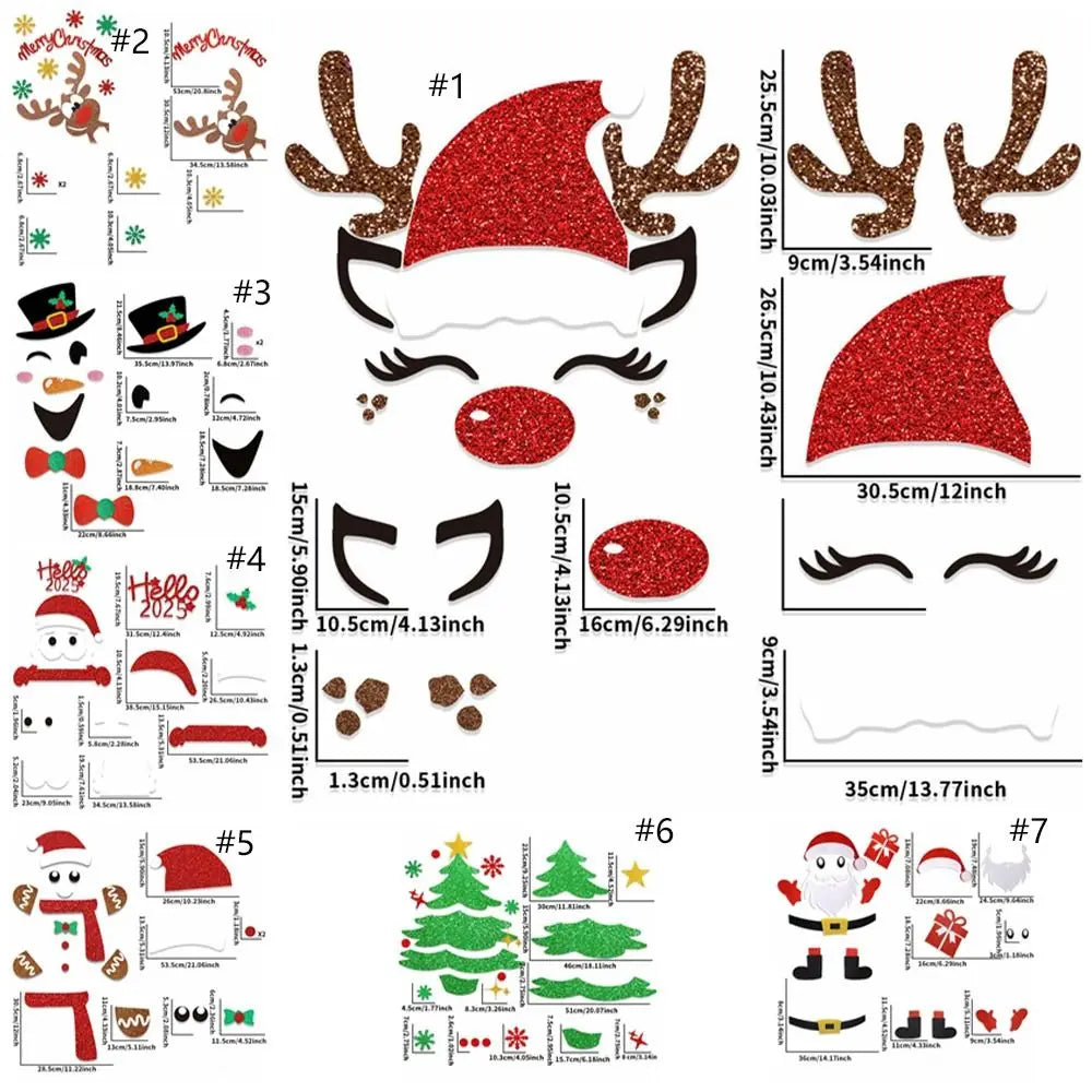 2 Set Cartoon Christmas Felt Door Sticker Elk Christmas Tree Snowman Exquisite Santa Claus Window Sticker Funny