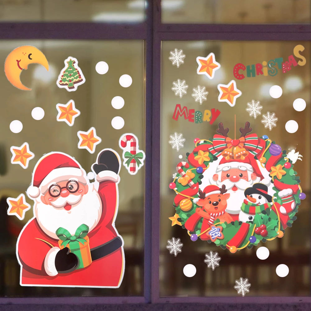 Christmas Window Stickers PVC Mirror Sticker Santa Snowman Glass Sticker DIY Christmas Ornament Home New Year Party Decorations