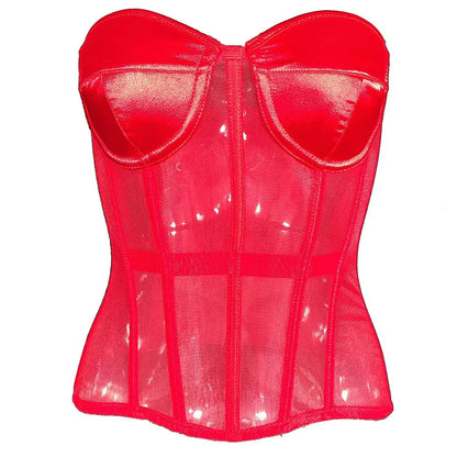Women Corset Bustiers Strapless With Bra Breathable Mesh Lace Up Boned Bodices Waist Girdle Tummy Control Tight Tops XXS To 6XL