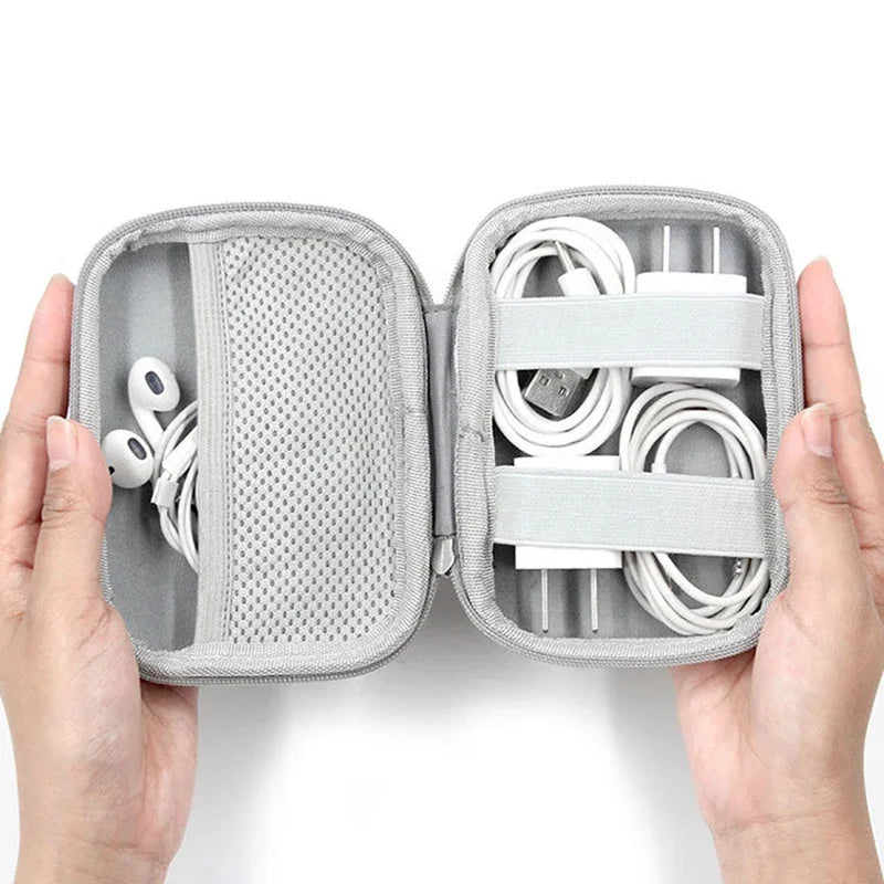 Portable Data Cable Organizer Bag Circular Earphone Storage Hard Shell Waterproof Cases Charger USB Packing Box Zipper Pouch