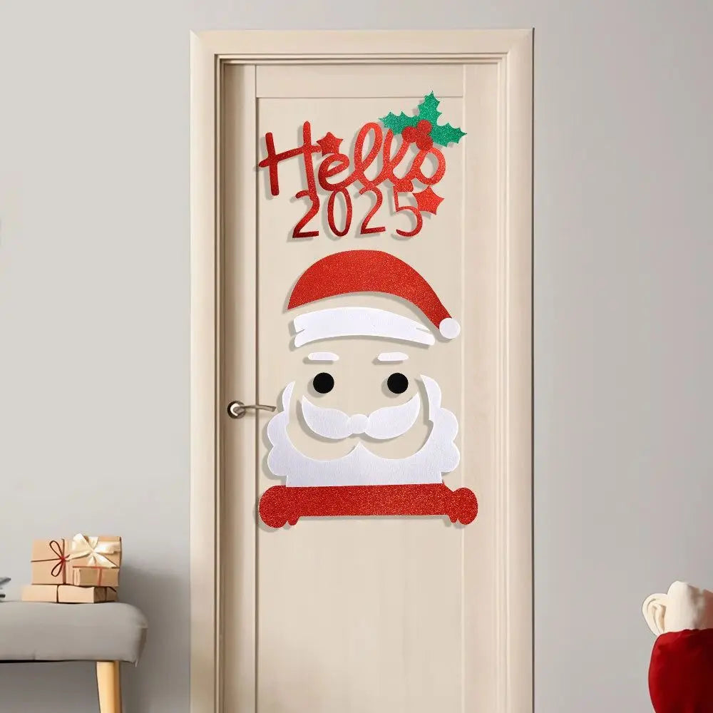 2 Set Cartoon Christmas Felt Door Sticker Elk Christmas Tree Snowman Exquisite Santa Claus Window Sticker Funny