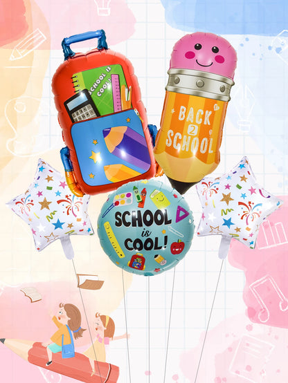 5pcs Back To School Foil Balloons Set Stationery Helium Balloon Pencil Balls Back To School Decortions Campus Classroom Decorate