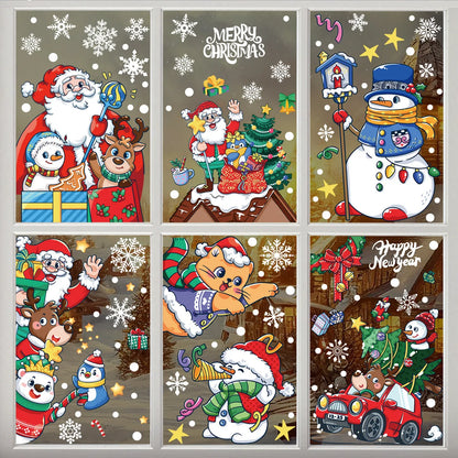 Christmas Window Stickers PVC Mirror Sticker Santa Snowman Glass Sticker DIY Christmas Ornament Home New Year Party Decorations