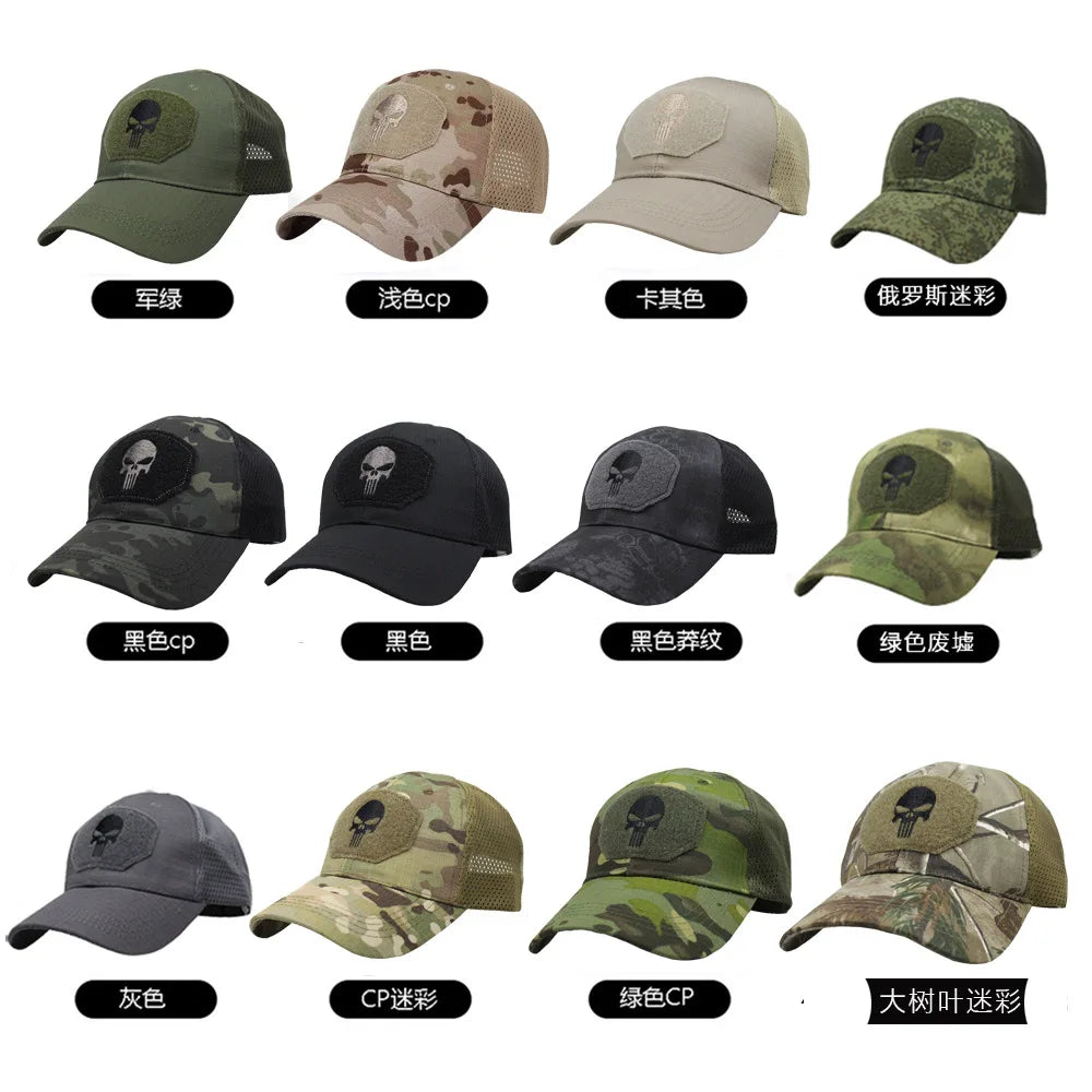 Tactical Camouflage Baseball Cap Mesh Breathable Special Forces Tactical Camo Hat Skull Duck Visor Hat