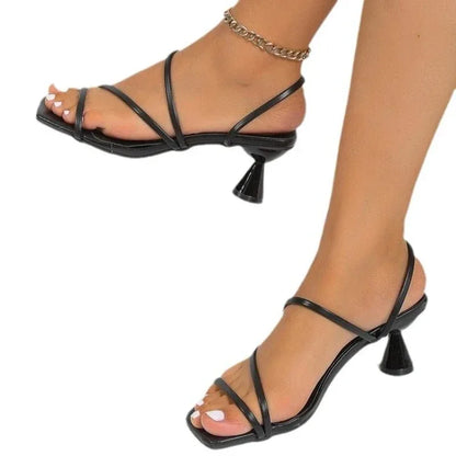 Sexy High Heels Slippers for Women New  Summer Pumps Ladies Thin Band Square Toe Sandals Mules Party Shoe Sandalias De Mujer