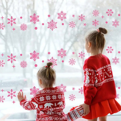 Snowflake Window Clings 3X Window Clings Christmas Pink Snowflake Reusable Decorative Window Stickers Double Side Pattern for