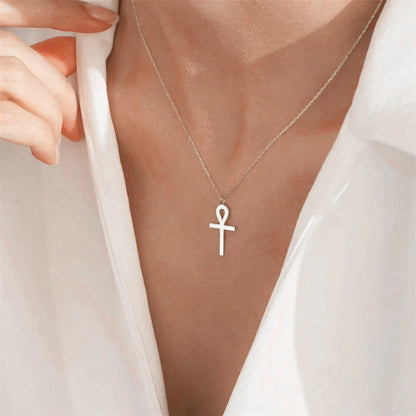 Vintage Stainless Steel Egyptian Ankh Amulet Necklace Cross Pendant Female Religious Collar Chain Fashion Jewelry for Women