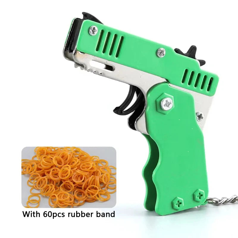 1PC Mini Toy Metal Gun with Rubber Band Fun Folding Pistol Key Charm Pendant Kids Birthday Gifts Toys Boy Girl Game Party Favors