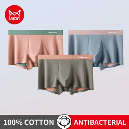 MiiOW 3Pcs Nylon Breathable Summer Men's Panties Seamless Men Underwear Antibacterial Cotton Crotch Man Boxers Mens Underpants