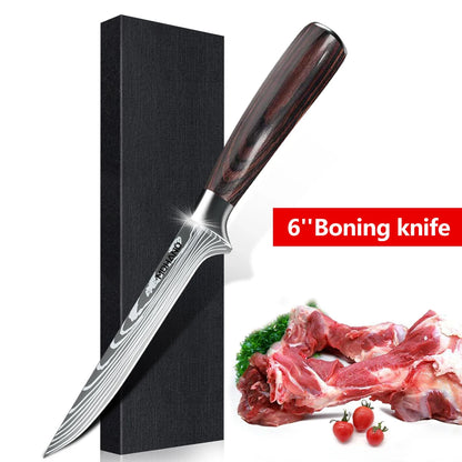 1-10PCS Chef knife Japanese Kitchen Knives Set Professional Laser Damascus Pattern Stainless Steel Meat Cleaver Slicer Knife
