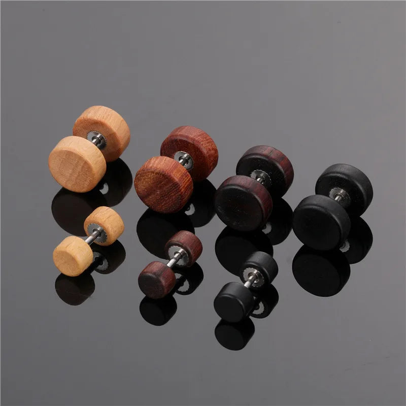 1Pair/2Pcs Wood Stud Earring For Men/Women 6-12mm Stainless Steel Barbell Earring Classic Pop Gothic Jewelry Best Gifts