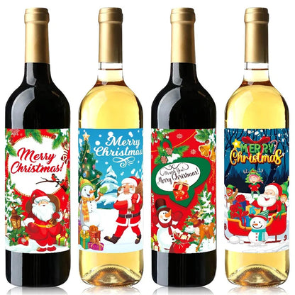 8Pcs Christmas Wine Bottle Stickers Bar Beverage Bottle Label Santa Claus Merry Xmas Wine Bottle Labels Party Decor