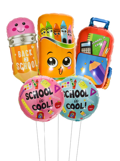 5pcs Back To School Foil Balloons Set Stationery Helium Balloon Pencil Balls Back To School Decortions Campus Classroom Decorate