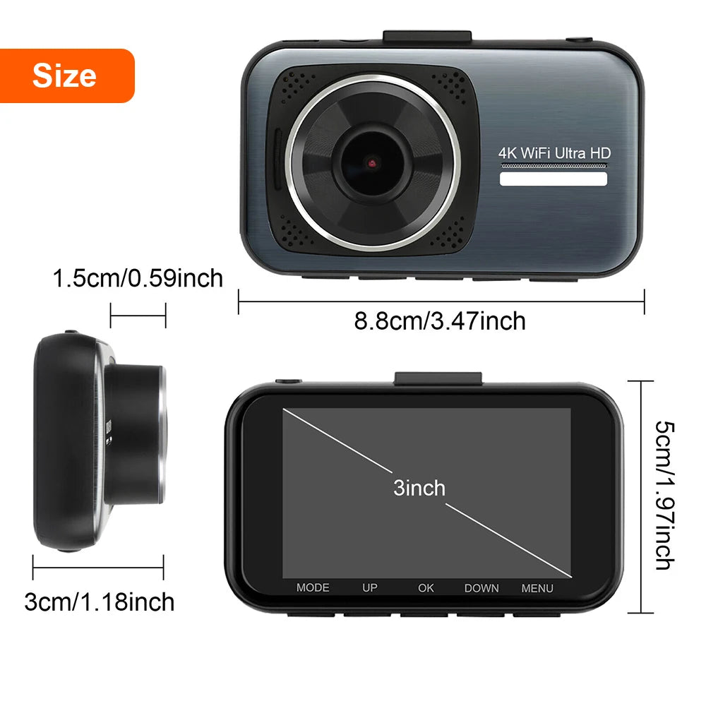 Dual Lens Dash Cam 4K HD 1080P WiFi Car DVR Front/Rear Video Recorder G-sensor Camera Night Vision Parking Monitoring Recorder