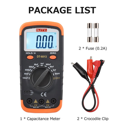 Digital Capacitance Meter with LCD Backlight Display High Accuracy 6000 Counts Capacitor Tester Kit with Crocodile Clips