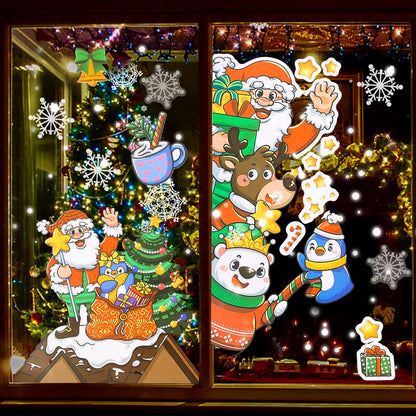 Christmas Window Stickers PVC Mirror Sticker Santa Snowman Glass Sticker DIY Christmas Ornament Home New Year Party Decorations