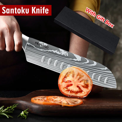 1-10PCS Chef knife Japanese Kitchen Knives Set Professional Laser Damascus Pattern Stainless Steel Meat Cleaver Slicer Knife