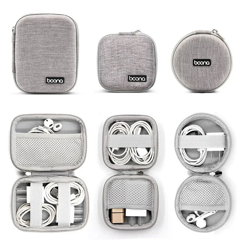 Portable Data Cable Organizer Bag Circular Earphone Storage Hard Shell Waterproof Cases Charger USB Packing Box Zipper Pouch