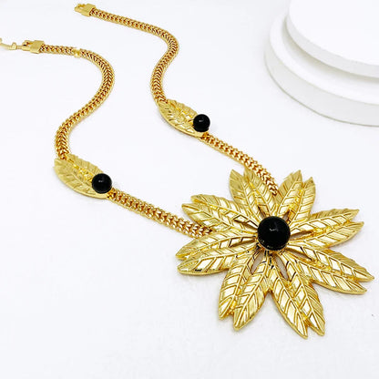 Women Jewelry Set African Nigeria Bold Jewelry 18K Gold Plated Plant Leaves Necklace Earring Bracelet Ring Imitation Pearls