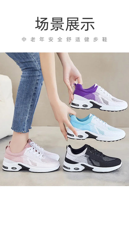 New Arrival Women's Lace-up Flats Round Toe Breathable Mesh Flat Shoes for Tennis and Outdoor Sports