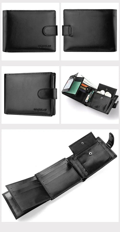 Retro Large Capacity 3 Fold Buckle Short Wallet PU leather Wallet Multiple Card Slots ID Credit Card Holder Men Coin Bag Purse