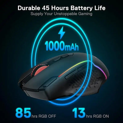 Redragon M810 Pro Wireless Gaming Mouse, 10000 DPI Wired Gamer Mouse w/ Rapid Fire Key, 8 Macro Buttons, Black/White Mouse