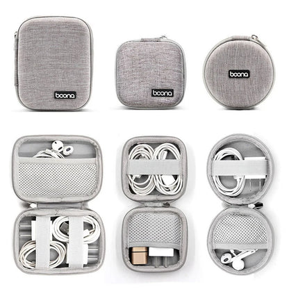 Portable Data Cable Organizer Bag Circular Earphone Storage Hard Shell Waterproof Cases Charger USB Packing Box Zipper Pouch