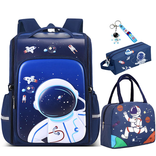 Boy School Backpack with Lunchbox School Child Elementary Student Bags Girls Waterproof Astronaut School Bags Bookbags