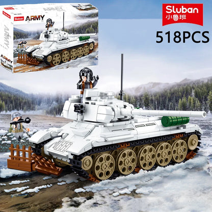 518PCS T34-85 Medium Tank Building Blocks WW2 Heavy Tank Chariot Soldier Figures Model Bricks Set Educational Toys Gifts For Kid