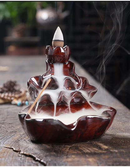 Backflow Incense Burner Aroma Diffuser Household Decoration Accessories, Zen Lotus Leaf Lotus Waterfall Backflow Incense Stand