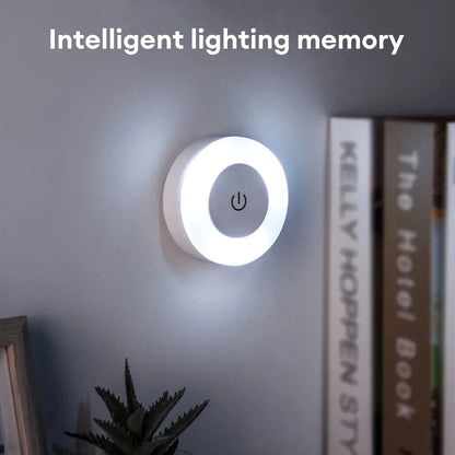 Mini LED Touch Sensor Night Lights USB Rechargeable Kitchen Bedroom Magnetic Base Wall Light Round Portable Dimming Night Lamp