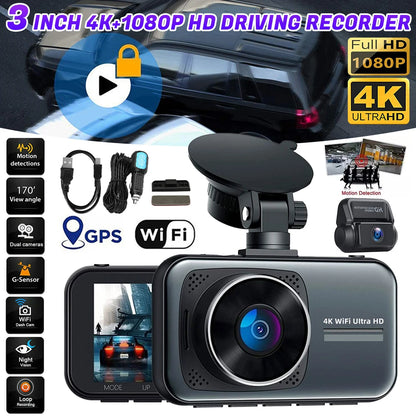 Dual Lens Dash Cam 4K HD 1080P WiFi Car DVR Front/Rear Video Recorder G-sensor Camera Night Vision Parking Monitoring Recorder