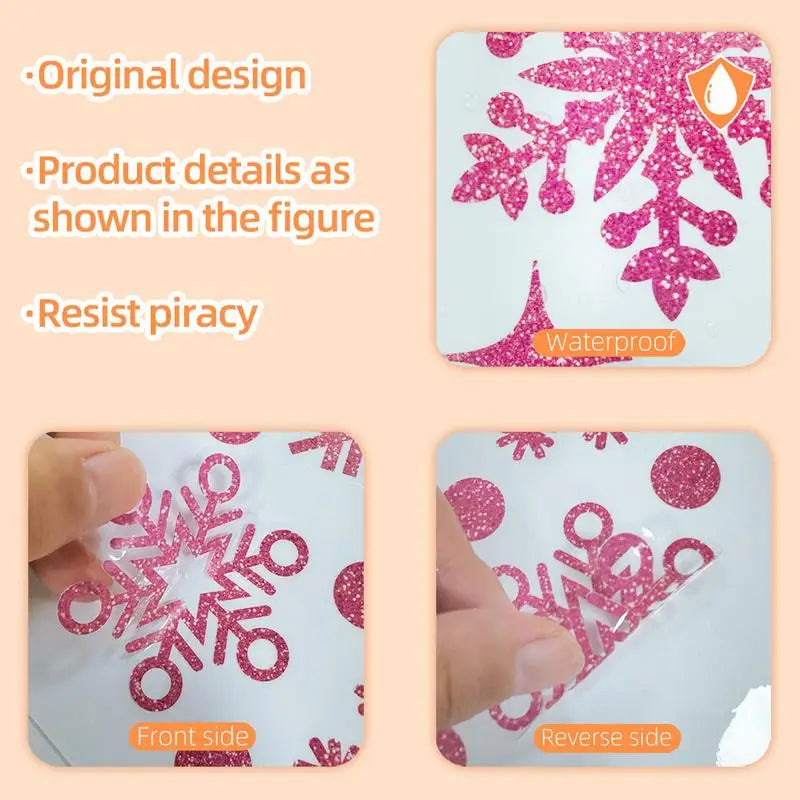 Snowflake Window Clings 3X Window Clings Christmas Pink Snowflake Reusable Decorative Window Stickers Double Side Pattern for