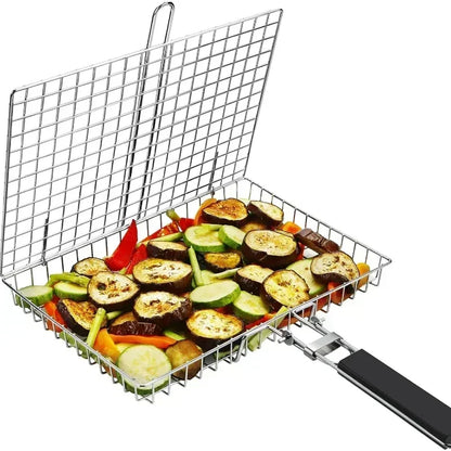 Portable Grill Basket Folding Stainless Steel BBQ Grill Basket with Handle for Fish Vegetables Shrimp Cooking Cookware Tools New
