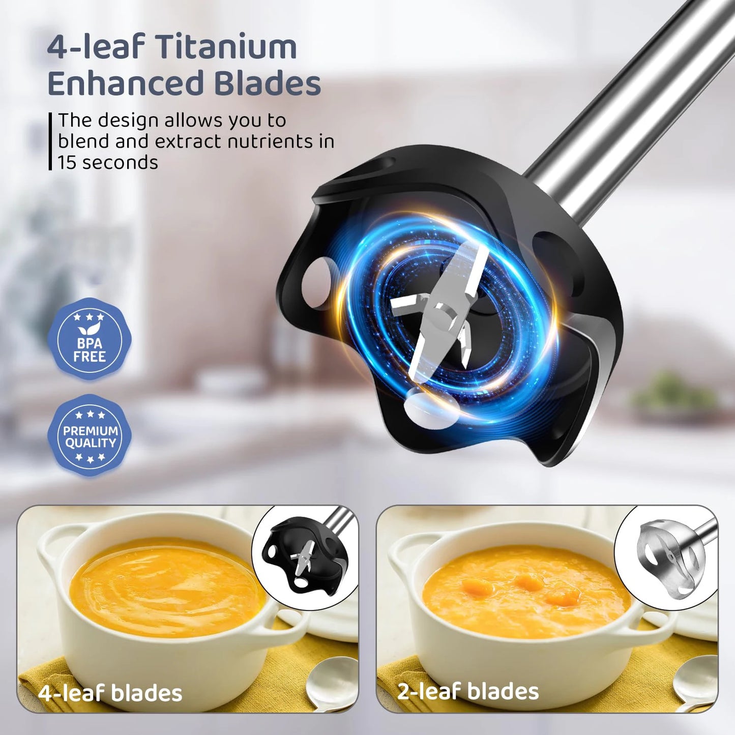 1000 Watt Powerful Handheld Immersion Blender, Vegetable Meat Immersion Egg Beater For Smoothies, Sauces, Baby Food Soups