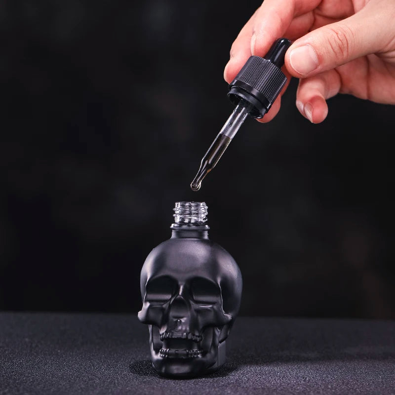 1pcs 30ml Skull Bottle Bitter Bottle E Liquid Frosted Black Skull Shape Glass Dropper Bottle With Child Proof