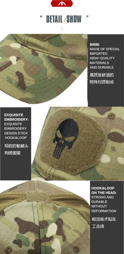 Tactical Camouflage Baseball Cap Mesh Breathable Special Forces Tactical Camo Hat Skull Duck Visor Hat