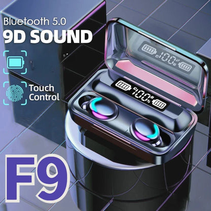 New F9 Bluetooth Headphones 9D Stereo High Bass Sport Earphones Handfree Touch Control Tws Wireless Earbuds Waterproof Headset